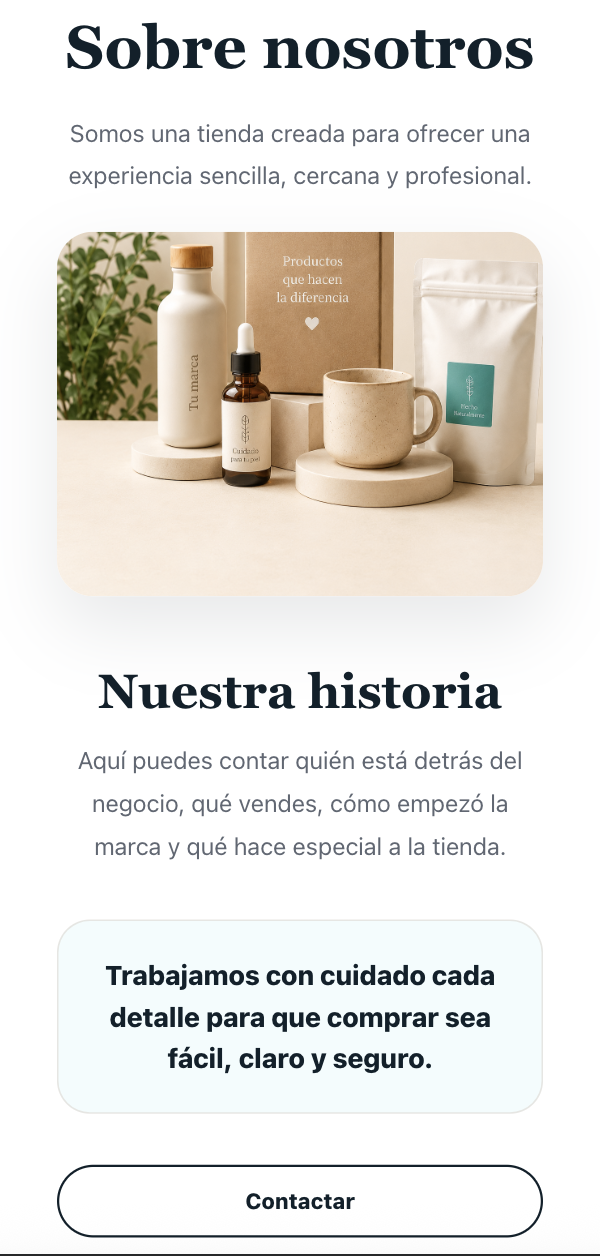 Página sobre nosotros de una tienda MaiShop Basic