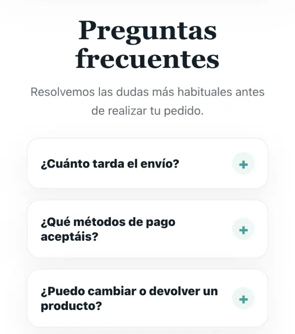 Vista previa de preguntas frecuentes de MaiShop