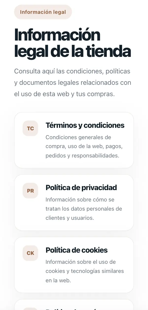 Página legal de una tienda MaiShop