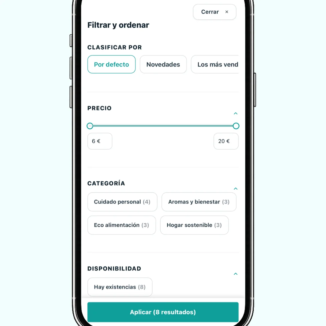 Filtros avanzados de la tienda MaiShop: filtrar y ordenar por precio, categoría y disponibilidad