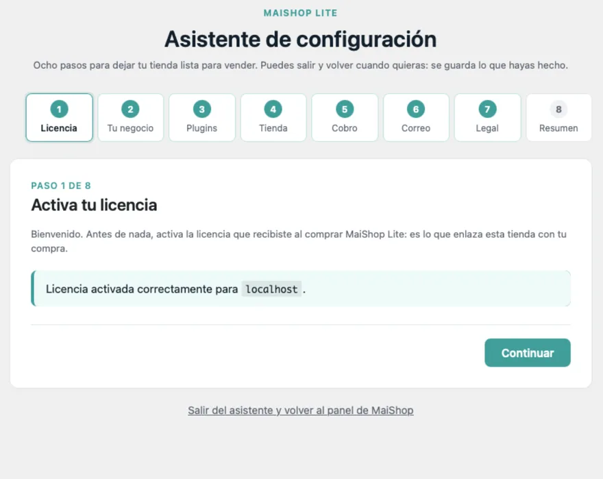 Paso 1 de 8: activar la licencia de MaiShop Lite