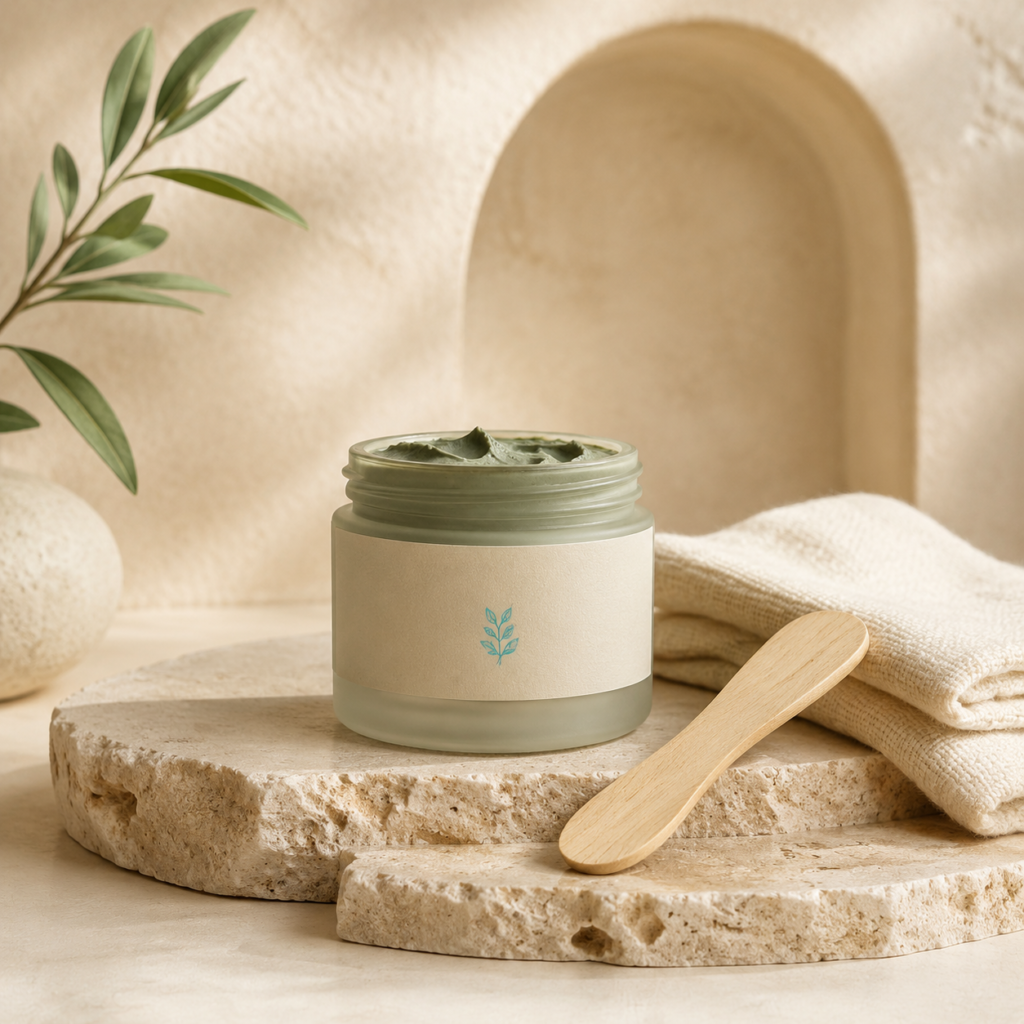 Mascarilla Facial de Arcilla Verde con Espátula de Madera