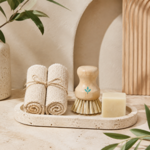 Set de Cocina Sostenible con Paños, Cepillo y Jabón Sólido